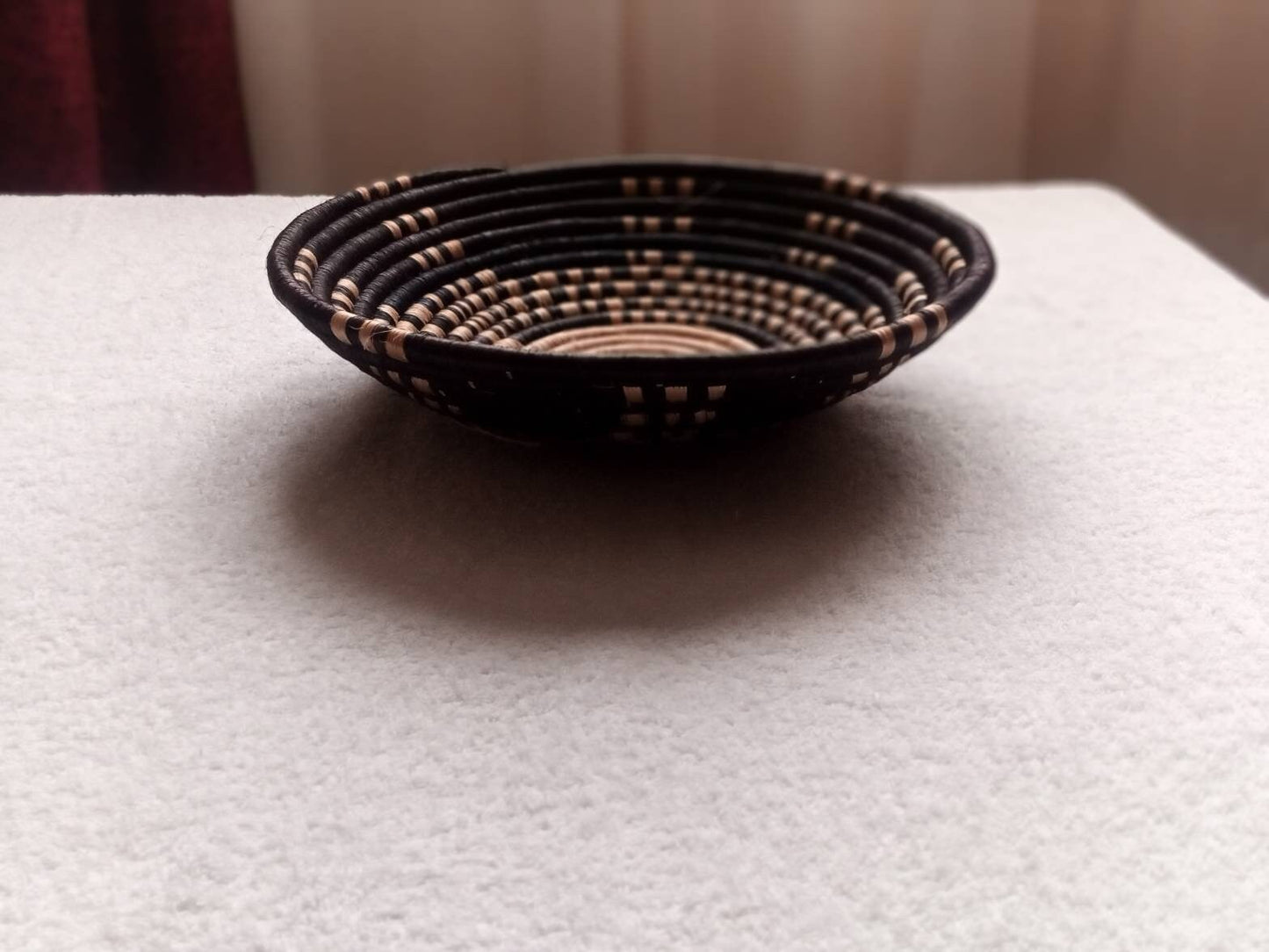 12" Large African wall basket, Home Decor basket, Wicker wall art, African wall hanging, African woven basket, Rwanda basket. Black & brown