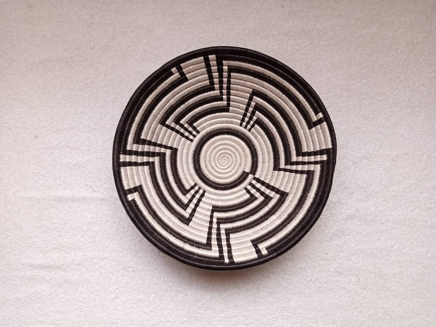 12" Large African wall basket, Home Decor basket, Wicker wall art, African wall hanging, African woven basket, Rwanda Baskets, Black & white