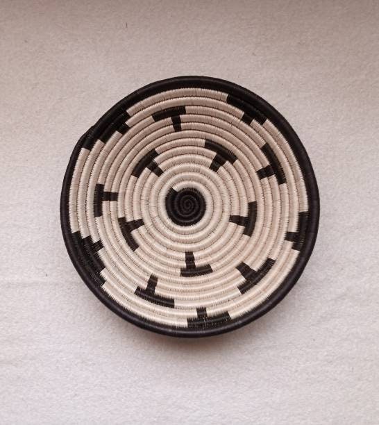 12" Large African wall basket, Home Decor basket, Wicker wall art, African wall hanging, African woven basket, Rwanda Baskets. Blue white
