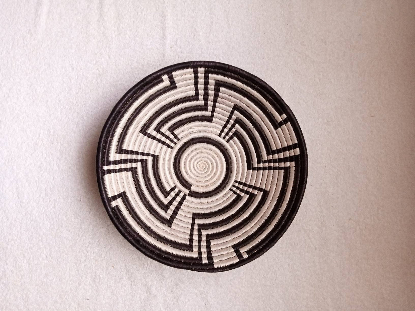 12" Large African wall basket, Home Decor basket, Wicker wall art, African wall hanging, African woven basket, Rwanda Baskets, Black & white