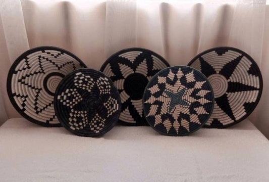 Set of 5 Assorted African wall baskets 12"-8"/ Baskets for wall decor / African wall decor / African mats /Wall Decor mats / Kenyan baskets