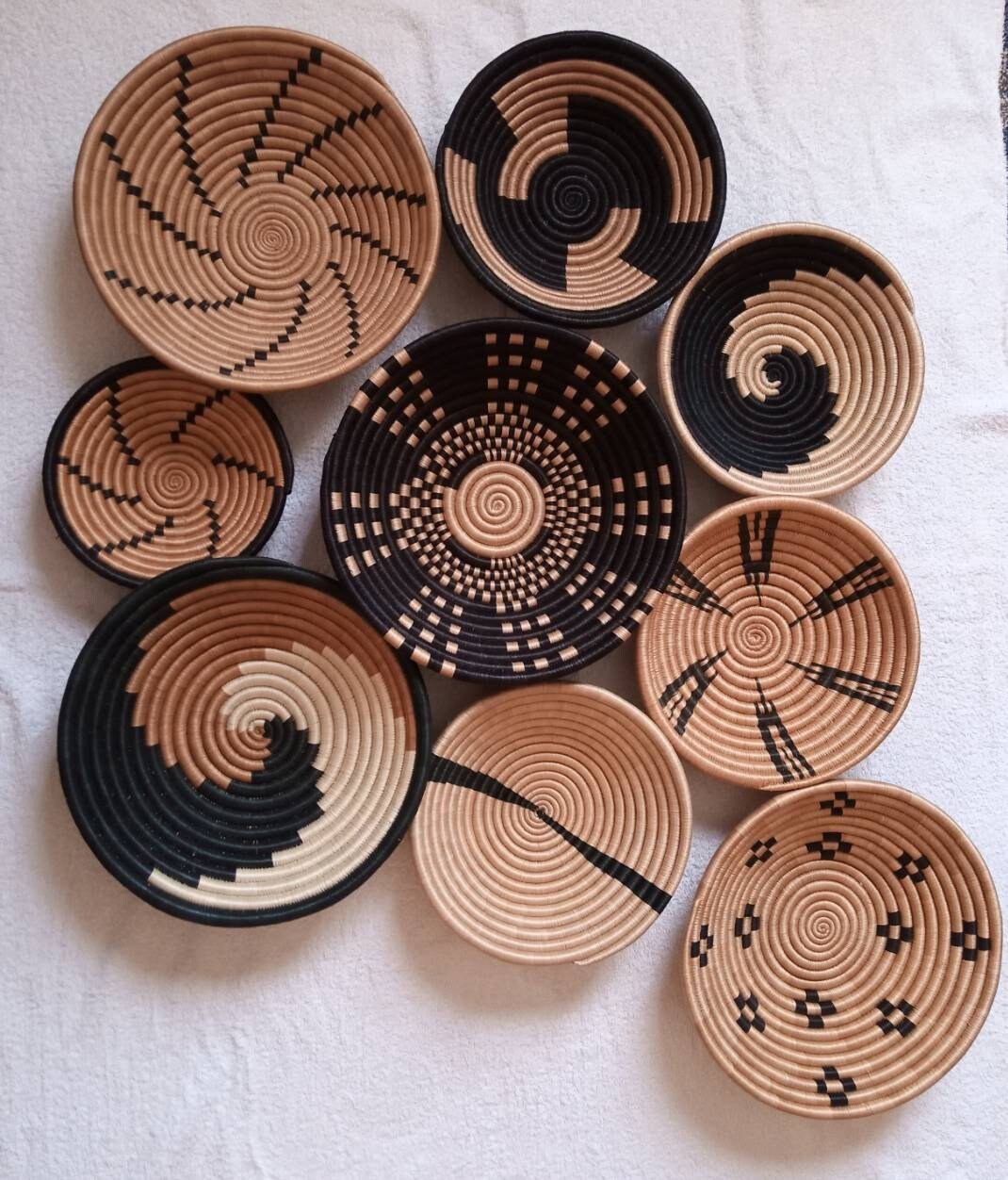 Set of 9 Wall baskets. Rwandese wall baskets / African wall decor / African mats / Wall Decor mats / Kenyan baskets/ African wall basket set