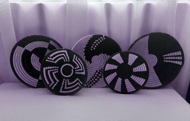 Large set of 5 wicker wall baskets, wall art decor, boho wall wicker plates, african baskets, african wall basket decor, woven african dish