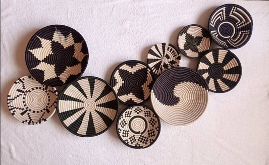 10 Rwandese Wall Baskets - Handmade African Home Decor Set