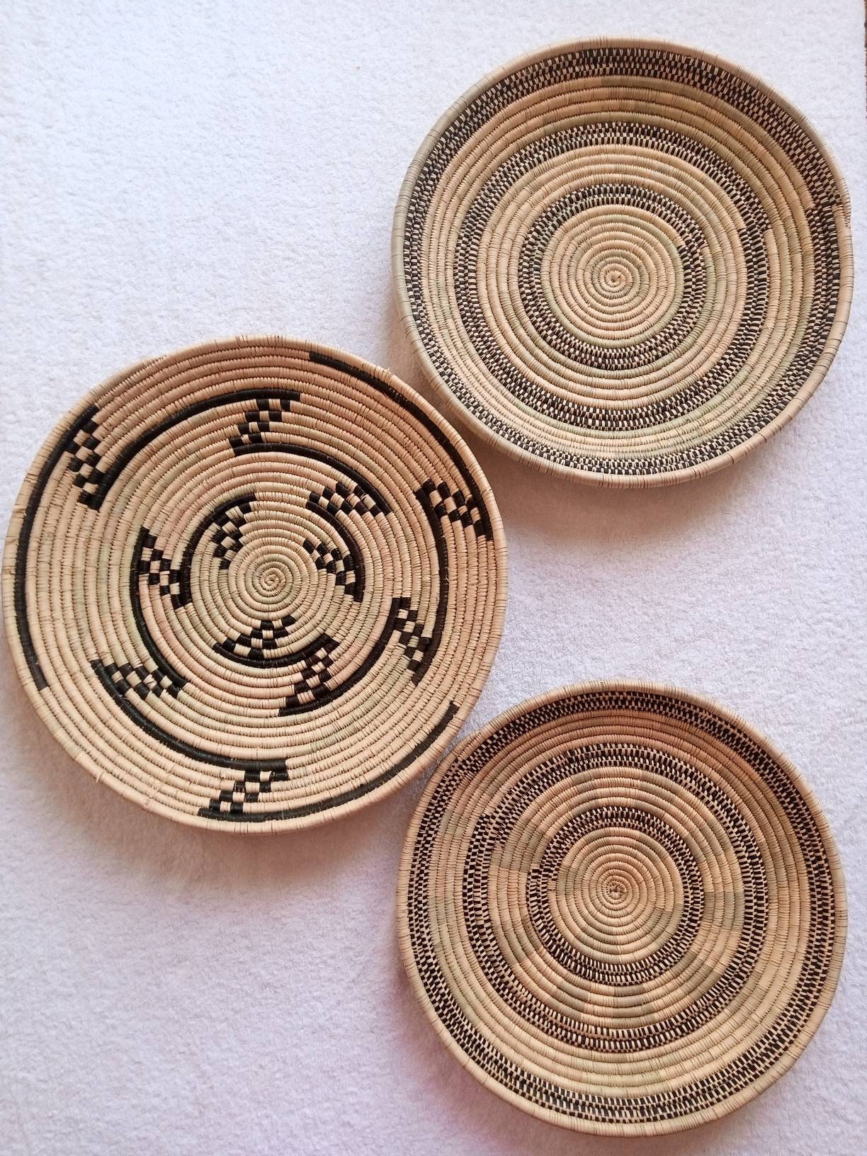 African basket wall decor, large set of 3 wicker wall baskets, wall art decor, boho wall wicker plates, african baskets, sisal wall baskets