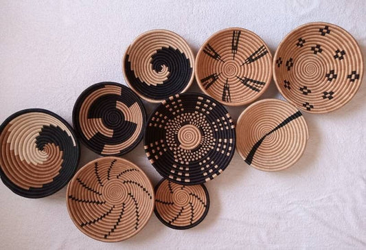Set of 9 Wall baskets. Rwandese wall baskets / African wall decor / African mats / Wall Decor mats / Kenyan baskets/ African wall basket set