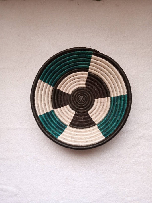 12" Large African wall basket, Home Decor basket, Wicker wall art, African wall hanging, African woven basket, Rwanda Baskets. Blue white