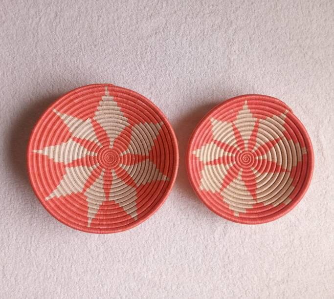 2 set 10" & 8" African wall basket, Home Decor basket, Wicker wall art, African wall hanging, African woven basket, Rwanda Baskets, Boho art