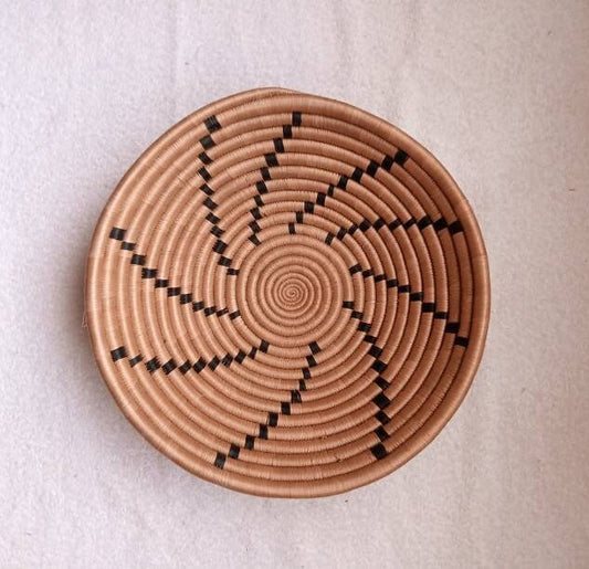 12" Large African wall basket, Home Decor basket, Wicker wall art, African wall hanging, African woven basket, Rwanda Baskets. Brown & white