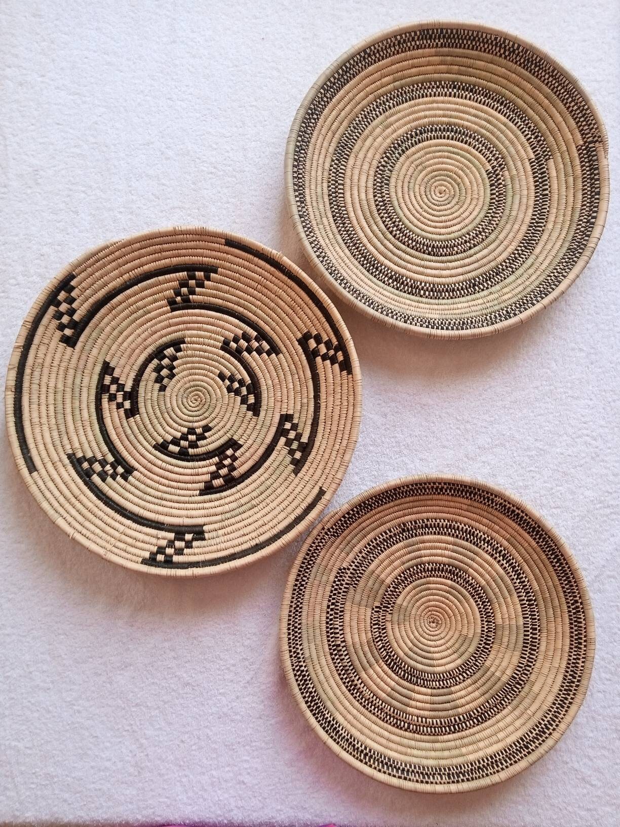African basket wall decor, large set of 3 wicker wall baskets, wall art decor, boho wall wicker plates, african baskets, sisal wall baskets