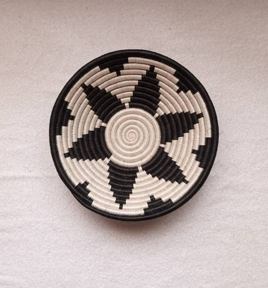 12" Large African wall basket, Home Decor basket, Wicker wall art, African wall hanging, African woven basket, Rwanda Baskets. Blue white