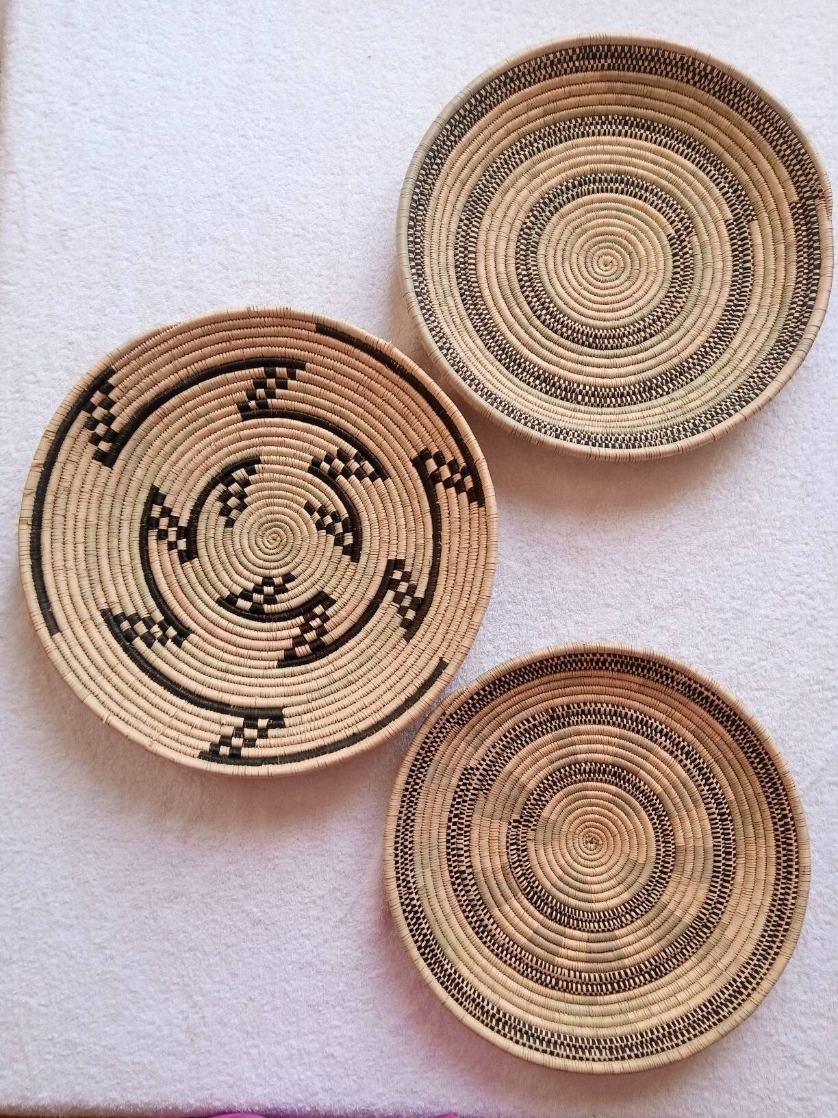 African basket wall decor, large set of 3 wicker wall baskets, wall art decor, boho wall wicker plates, african baskets, sisal wall baskets