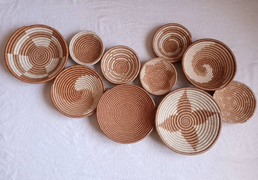 Set of 10 Wall baskets. Rwandese wall baskets / African wall decor / African mats /Wall Decor mats / Kenyan baskets/ African wall basket set