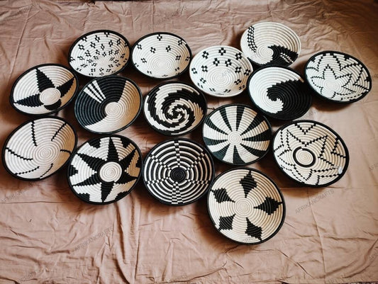Handwoven Rwandese Basket Collection - 15 Pieces for Home Styling