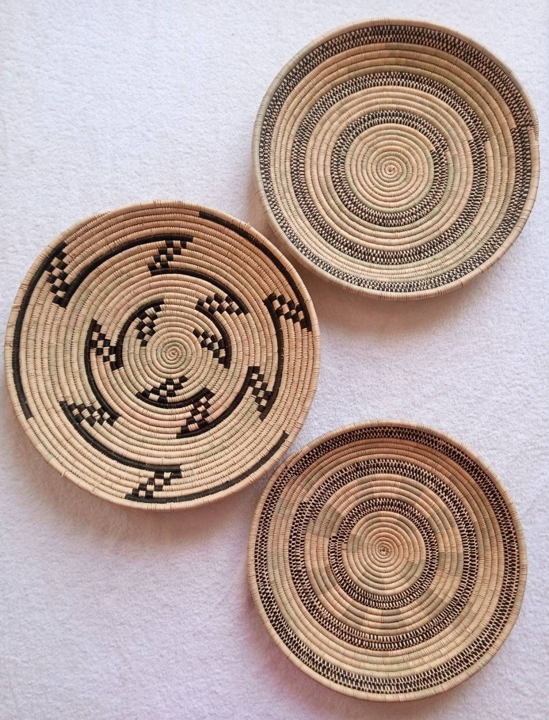 African basket wall decor, large set of 3 wicker wall baskets, wall art decor, boho wall wicker plates, african baskets, sisal wall baskets